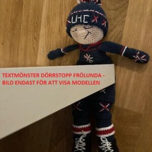 Virkmönster (Text) Dörrstopp Supportern i Frölunda Hockeys färger